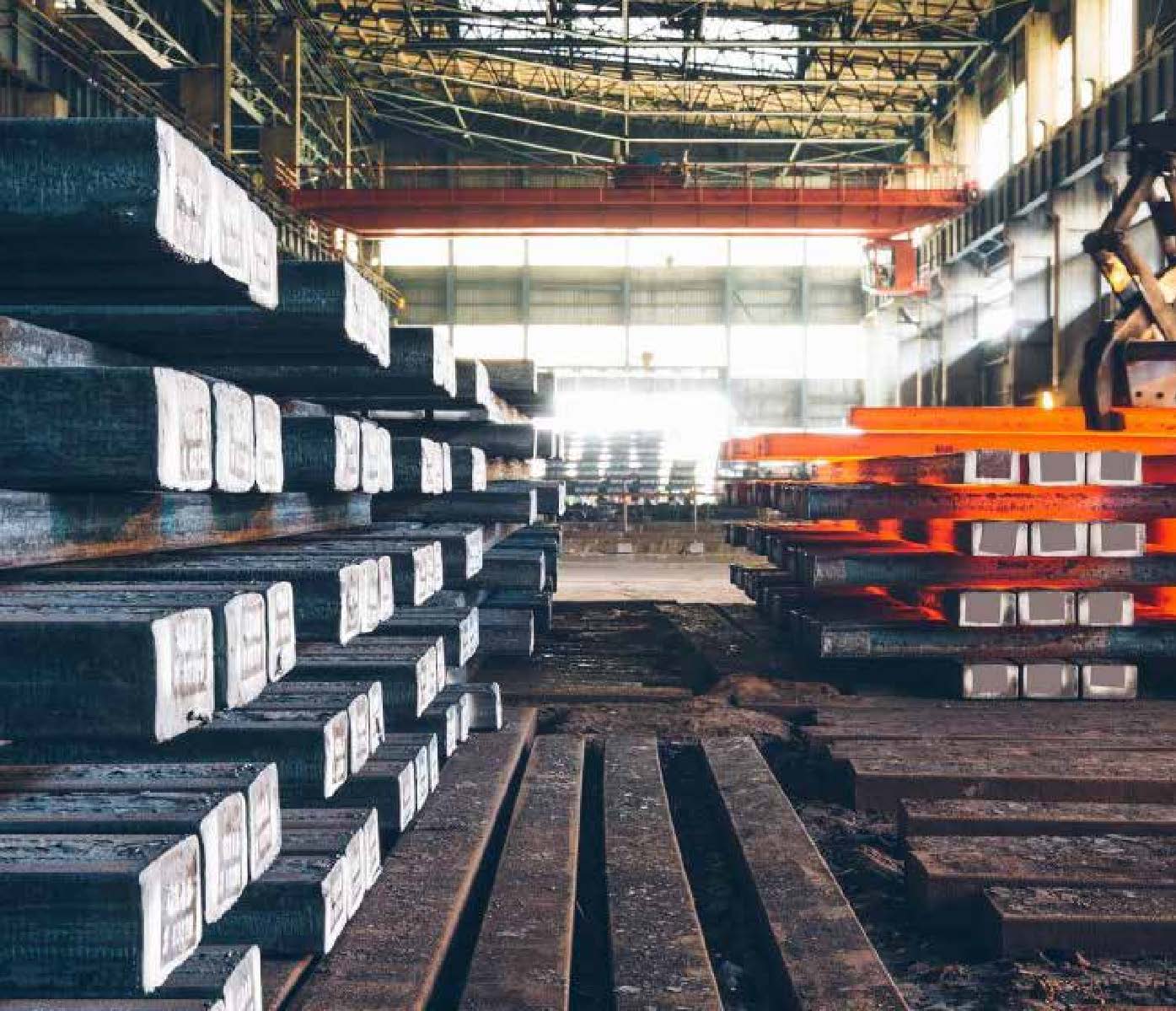 Steel billets stocked inside a mill