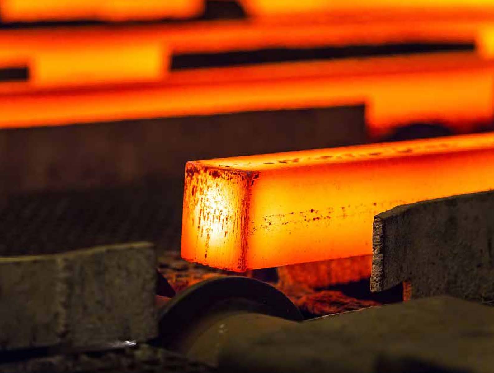 Hot steel billet during production