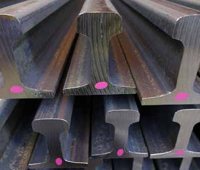 Close view of railway steel profiles